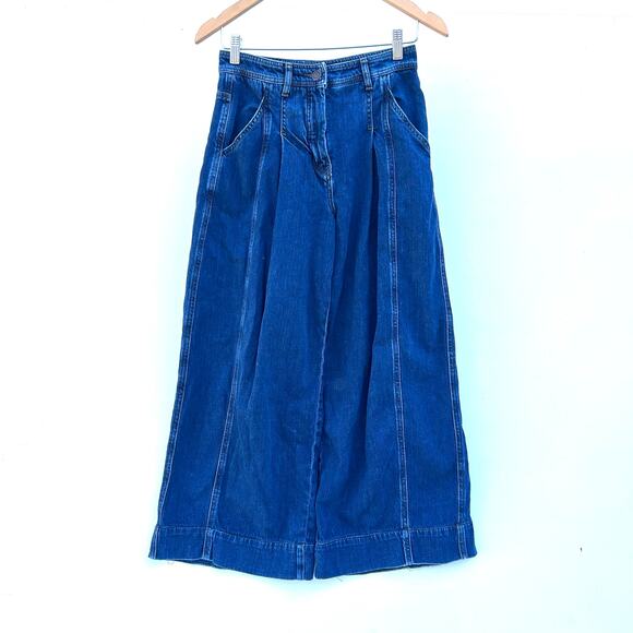 ME+EM Soft Denim Pleated Pants Mid Wash Jean Denim Trousers 2 Wide Leg High - Picture 5 of 13